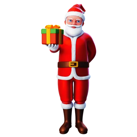Santa Claus Showing Christmas Box Using Left Hand  3D Illustration