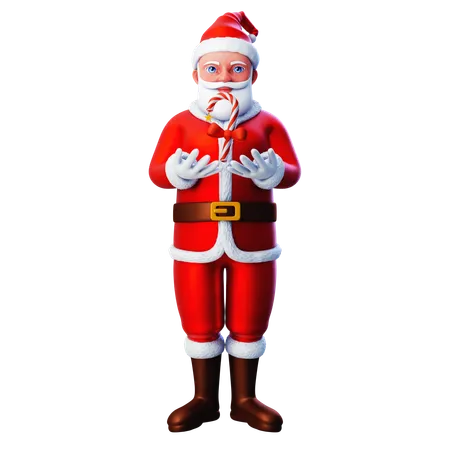 Santa Claus Showing Christmas Candy  3D Illustration