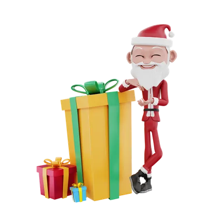 Santa claus showing christmas gifts  3D Illustration