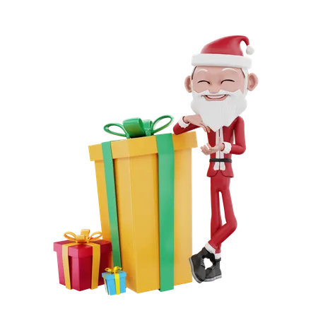 Santa claus showing christmas gifts 3D Illustration