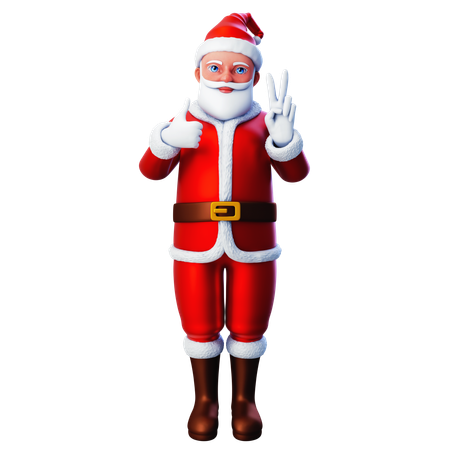 Santa Claus Showing Peace Hand Gesture And Thumbs Up  3D Illustration
