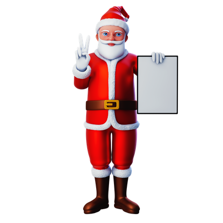 Santa Claus Showing Peace Hand Gesture With White Vertical Tablet  3D Illustration
