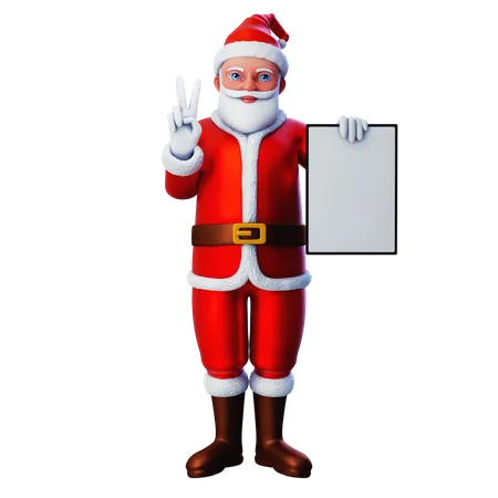Santa Claus Showing Peace Hand Gesture With White Vertical Tablet  3D Illustration