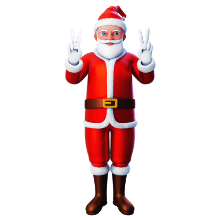 Santa Claus Showing Peace Hand Using Both Hands  3D Illustration