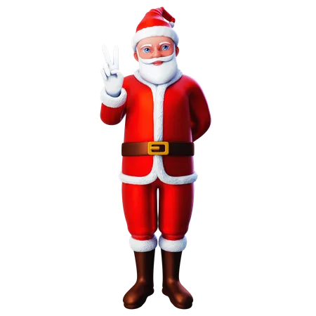 Santa Claus Showing Peace Hand Using Left Hand  3D Illustration