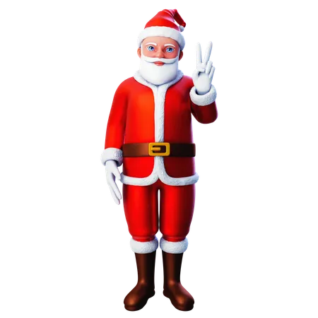 Santa Claus Showing Peace Hand Using Right Hand  3D Illustration