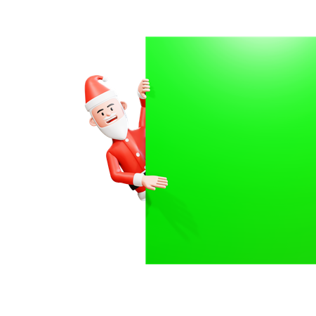 Santa Claus showing something on a green screen banner  3D Illustration