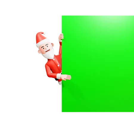 Santa Claus showing something on a green screen banner 3D Illustration