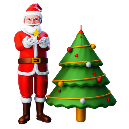 Santa Claus Showing Star Decoration From Christmas Tree  3D Illustration