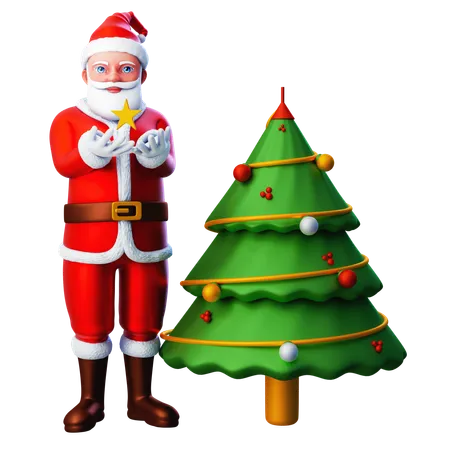 Santa Claus Showing Star Decoration From Christmas Tree  3D Illustration