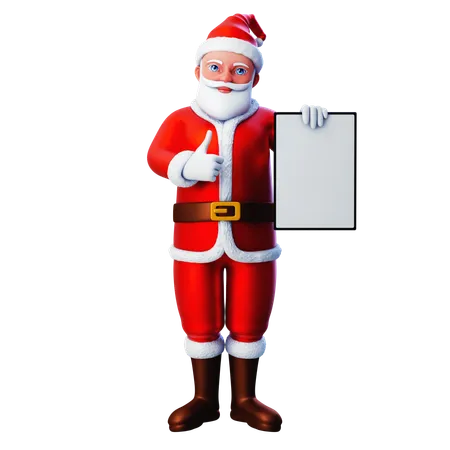 Santa Claus Showing Thumb Up With White Vertical Tablet  3D Illustration
