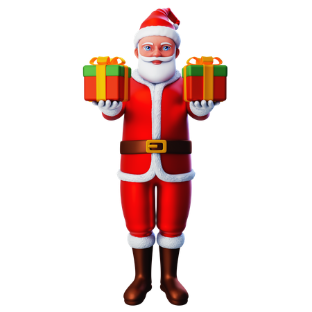 Santa Claus Showing Two Christmas Gift Boxs  3D Illustration