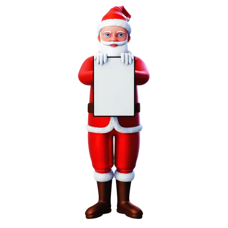 Santa Claus Showing White Vertical Tablet  3D Illustration