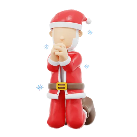 3 D Rendering Santa Claus Sit And Pray Pose Illustration 3D Illustration