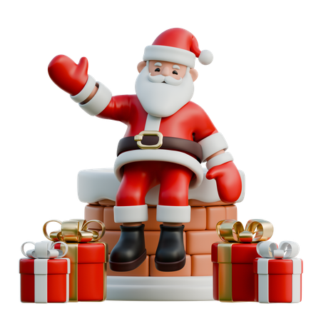 Santa Claus Sitting On Chimney  3D Illustration