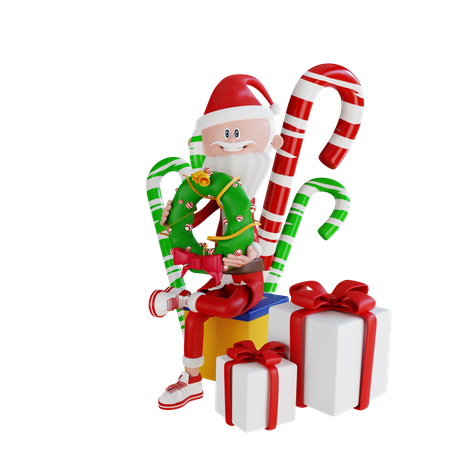 Santa Claus Sitting On The Gift Box  3D Illustration