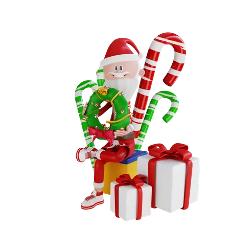 Santa Claus Sitting On The Gift Box  3D Illustration