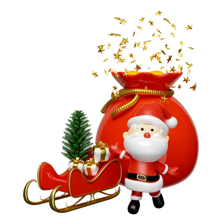 Santa claus sledge have too many gifts  3D Illustration