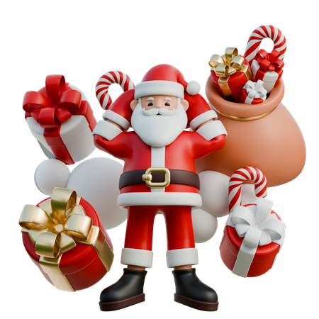 Santa Claus Sleeping With Gifts Around Him  3D Illustration