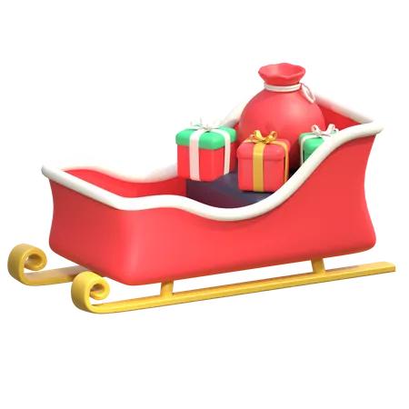 Santa Claus Sleigh With Christmas Gift Box 3 D Icon Illustration 3D Icon