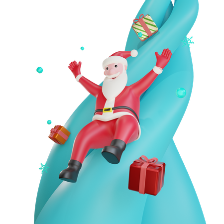 Santa Claus Sliding With Gifts 3D Illustration