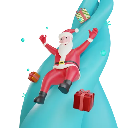 Santa Claus Sliding With Gifts 3D Illustration