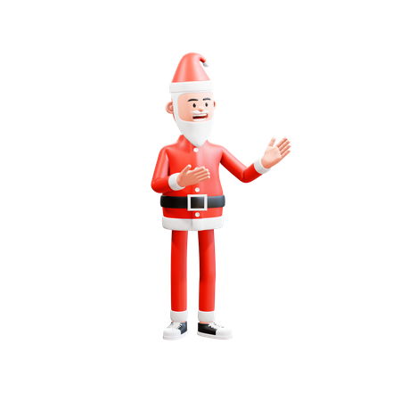 Papá Noel sonriendo presentando algo con ambas manos  3D Illustration