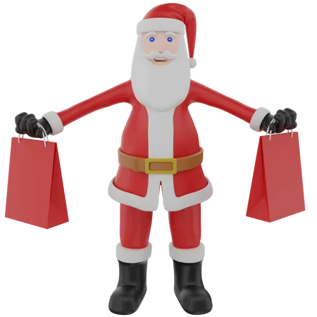 Papá Noel sosteniendo bolsas de compras  3D Illustration