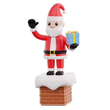 Santa claus con caja de regalo en la chimenea  3D Icon