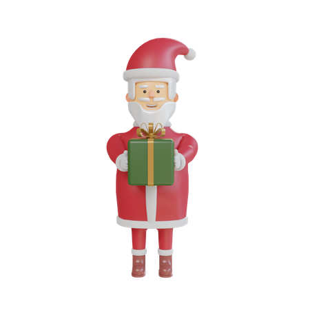 Santa Claus Con Caja De Regalo Verde  3D Illustration