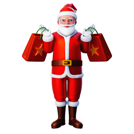 Santa Claus sosteniendo dos bolsas de compras en la espalda  3D Illustration