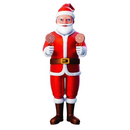 Papá Noel sosteniendo dos paletas  3D Illustration