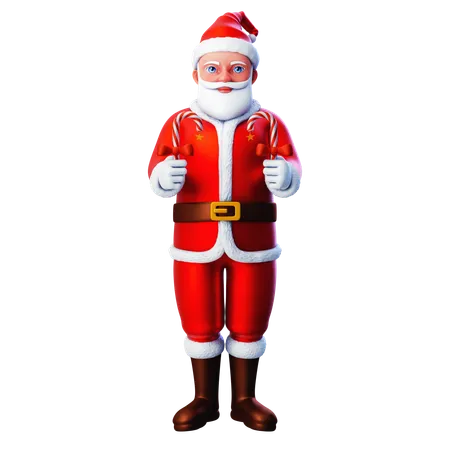 Papá Noel sosteniendo dulces navideños  3D Illustration