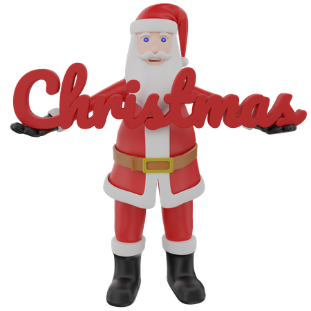 Santa claus con gran texto navideño  3D Illustration