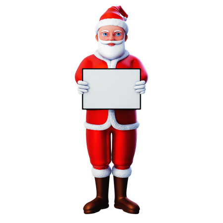 Papá Noel Sosteniendo Una Tableta Horizontal Blanca  3D Illustration