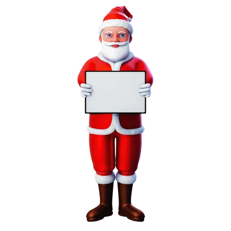 Papá Noel Sosteniendo Una Tableta Horizontal Blanca  3D Illustration