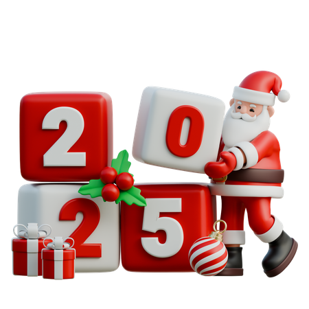 Santa Claus Stacking 2025 Numbers  3D Illustration