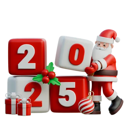 Santa Claus Stacking 2025 Numbers  3D Illustration