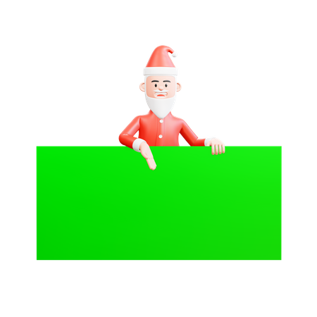 Santa Claus standing behind the big green banner and showing something  3D Illustration