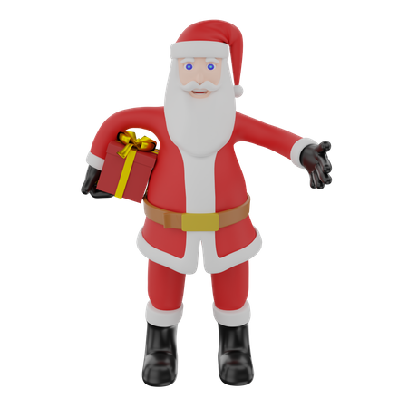 Santa Claus standing with Christmas gift  3D Illustration