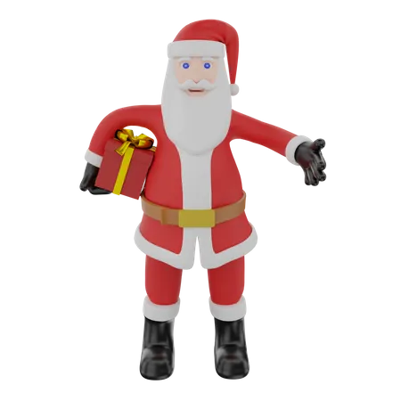 Santa Claus standing with Christmas gift  3D Illustration
