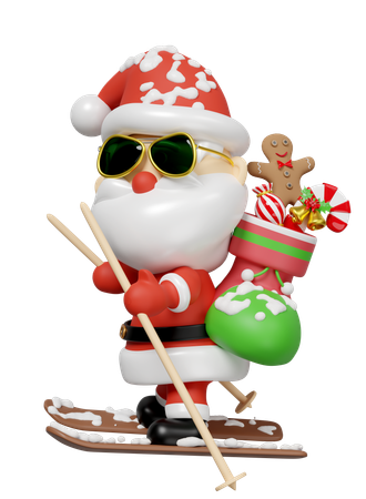 Santa Claus Sunglasses Skiing  3D Illustration