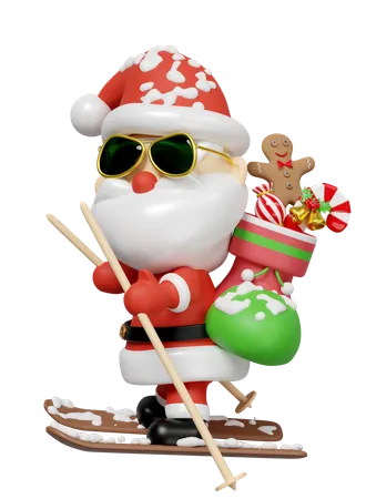 Santa Claus Sunglasses Skiing  3D Illustration