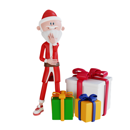 Santa Claus Thingking Of A Gift  3D Illustration