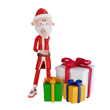Santa Claus Thingking Of A Gift 3D Illustration