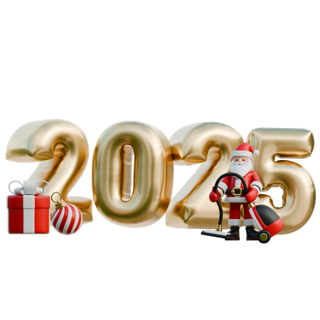 Santa Claus Vacuuming Around 2025  3D Illustration