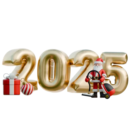 Santa Claus Vacuuming Around 2025  3D Illustration