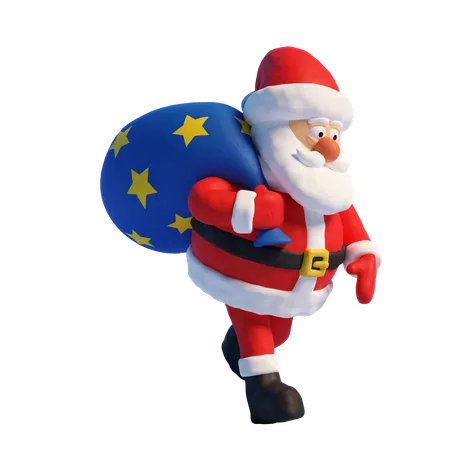 Plasticine Santa Claus With A Bag Walks Cartoon Santa 3 D Isolated Illustration 3D Illustration