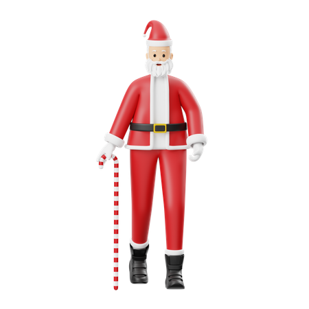 Santa Claus Walks With A Stick  3D Illustration