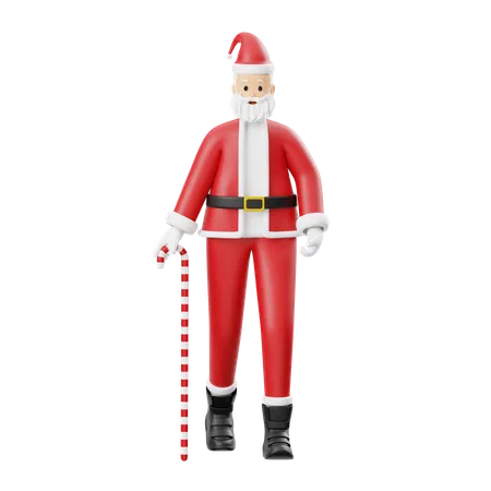 Santa Claus Walks With A Stick  3D Illustration